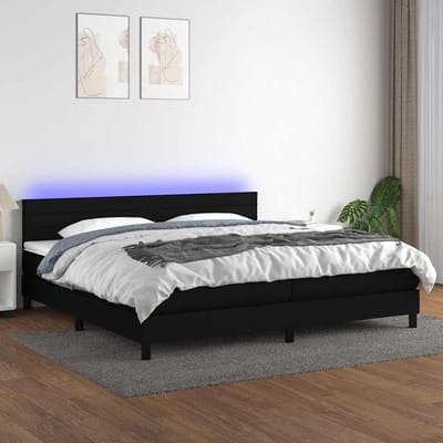 vidaXL - Boxspring - met - matras - en - LED - stof - zwart - 200x200 - cm
