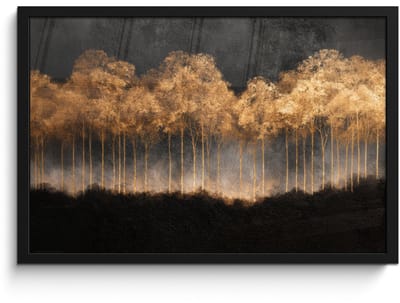 Poster in lijst - Fotolijst 60x40 cm - Posters - Gouden Bomen in Mistig Landschap - Posterlijst zwart - Decoratie - Wanddecoratie woonkamer - Muurdecoratie slaapkamer