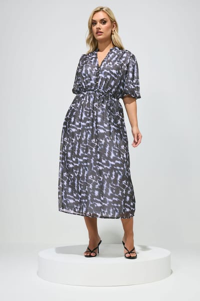 Yours London Blauwe Abstracte Dierenprintoverhemdjurk Size 42