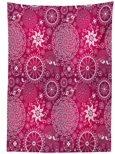 ABAKUHAUS Mandala Tafelkleed 140x170 cm – Magenta/Wit, Satijn