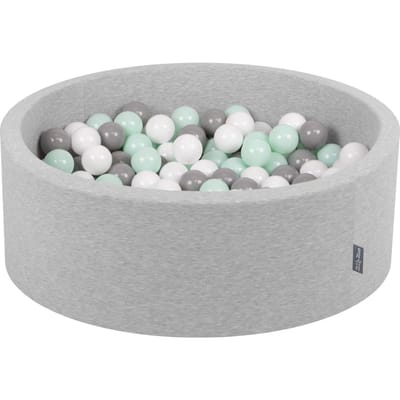 KiddyMoon Ballenbad Voor Baby's met 200 ballen 7cm 90x30cm - Ballenbak rond voor kinderen - Voor sensorische - Lichtgrijs: Wit Grijs Mint