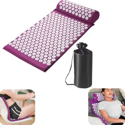 Massagekussen - Yoga massagekussen - Acupressuurkussen - Rugmassagekussen - Met kussen - Herbruikbaar - Massageaccessoires - Geschikt voor rug, nek, spieren (paars, 66*42*2cm)