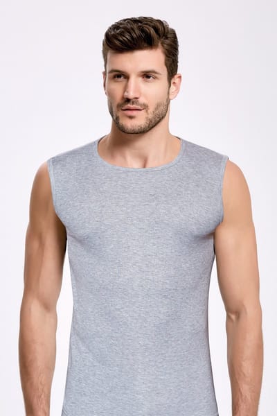 2 Pack ilke® Mouwloos Ronde Hals Heren T Shirt - 100% Katoen-Grijs-S