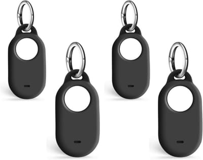 Set van 4 Siliconen Hoesjes voor SmartTag2 - Antikras Bescherming met Carabiner, Geschikt voor Galaxy Smart Tag2 (Zwart)