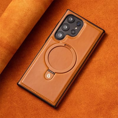 Zakelijk Retro Lederen Houder Magnetische Hoes Voor Samsung Galaxy S25 S24 Ultra S23 S22 Plus A15 Draadloos Opladen Schokbestendige Cover For Samsung  S24 brown