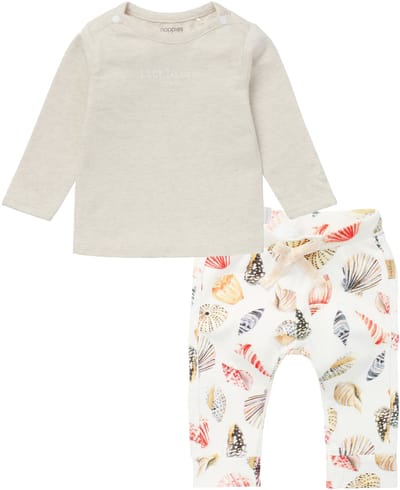 Noppies - Kledingset - 2delig - Broek Machida Snow White - Shirt Hester Oatmeal - Maat 74