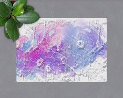 Coloray Vloerbeschermer - Kleurrijke witte bloemen Vloerbeschermer Bureaustoel - 100x70 cm - Paars Vloerbeschermer Harde Vloer - Motif Vloerbeschermer - PVC Vloerbeschermer - Rechthoekige Mat - Natuur Thema