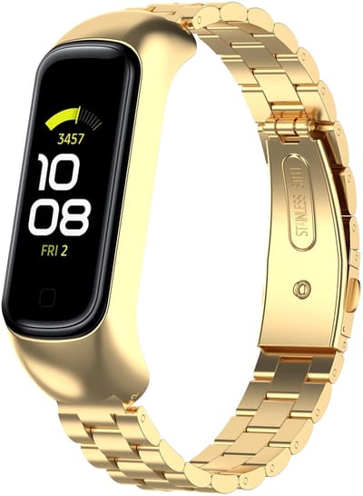 By Qubix - Compatible Samsung bandje - Stalen schakelband - Goud - Geschikt voor Samsung Galaxy Fit 2