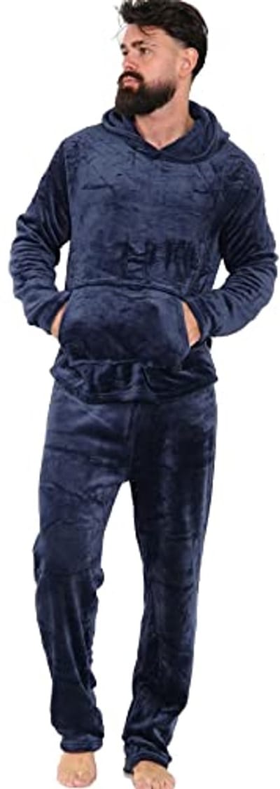 Zachte Warm Vlies Pyjama voor Volwassenen met Capuchon en Lange Mouwen - 2 Stuks Geschenk Set (S-2XL)