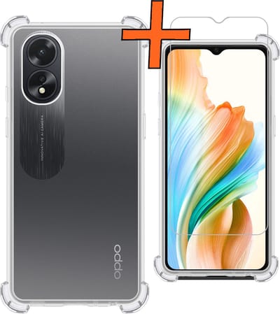 Hoes - Met Screenprotector - Geschikt voor OPPO A18 - Sterk & Shockproof - Siliconen Case - Back Cover - Telefoon Hoes - Shock Proof - Transparant