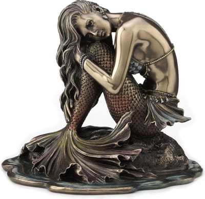 Veronese Design Beeld/figuur - Zeemeermin Zittend op Rots - (hxbxd) ca. 15cm x 14cm x 12cm