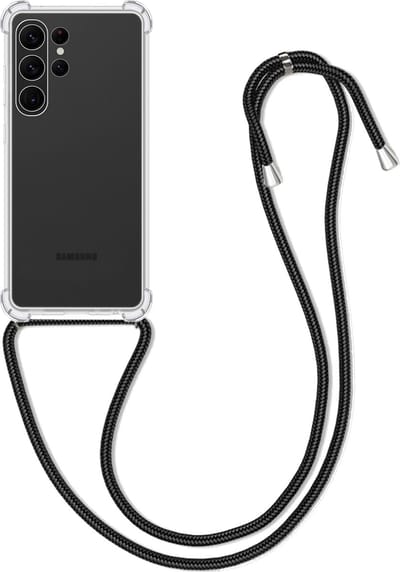 Hoesje Geschikt voor Samsung Galaxy S23 Ultra - Met Koord - Shock Proof - Siliconen Case - Back Cover - Telefoonkoord - Telefoon Hoes Shockproof - Telefoonketting - Transparant