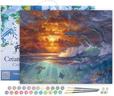 Figured'Art Schilderen op Nummer Volwassenen met lijst - Oceaan en zonsondergang - Handwerk acrylverf Kit DIY Compleet - 40x50cm Canvas al ingelijst