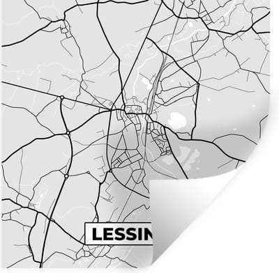 Muurstickers - Sticker Folie - België – Lessines – Stadskaart – Kaart – Zwart Wit – Plattegrond - 100x100 cm - Plakfolie - Muurstickers Kinderkamer - Zelfklevend Behang XXL - Zelfklevend behangpapier - Stickerfolie