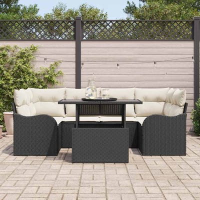 vidaXL - Tuinbank - Set - 7 - st - 6-Aantal - zitplaatsen - Zwart - Poly - Riet