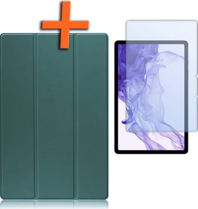 Hoesje - Geschikt voor Samsung Galaxy Tab S9 - Met Screenprotector - Trifold Bookcase - Hard Cover Case - Met Uitsparing Geschikt voor S Pen - Hardcover Book - Tablet Hoes - Donkergroen