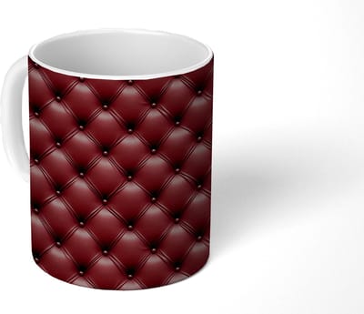 Mok - Koffiemok - Leer - Patroon - Bordeaux - Mokken - 350 ML - Beker - Koffiemokken - Theemok