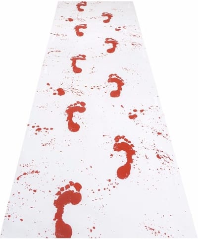 Witte loper met rode bloed voetstappen - 450 x 60 cm - Halloween/horror feest decoratie