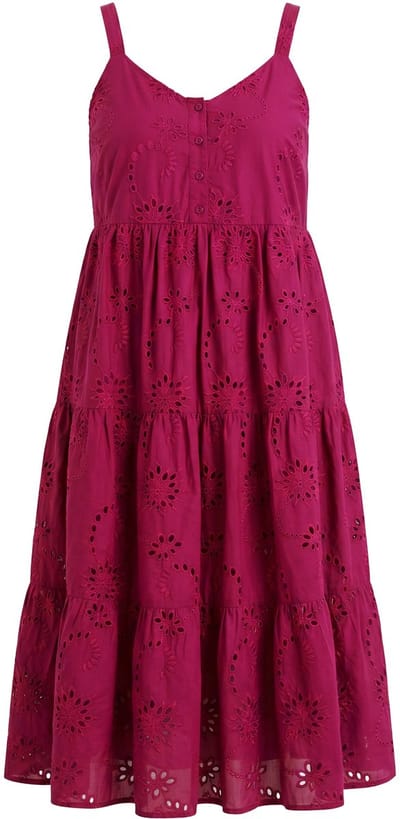 Studio Untold - Dames - Midi-jurk met bandjes A-lijn borduursel in oogjes - Donkermauve - Maat 50+