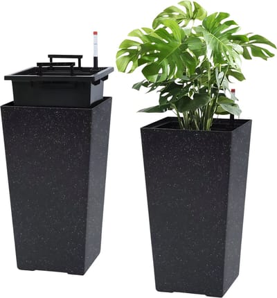 Hoge Plantenbak Set 2 Stuks - Grote Bloempot voor Binnen & Buiten - Zwart - 55 cm