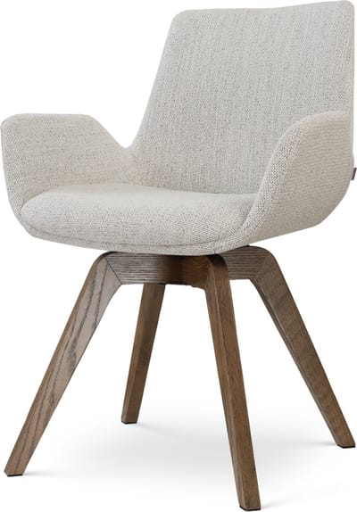 Nolon Noor-Eef draaibare Eetkamerstoel beige gemêleerd - walnoot houten onderstel - japandi - armleuning - stijlvol
