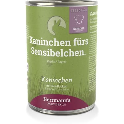 Herrmann's Sensitive Honden Natvoer - Konijn met Rijstvlokken - 12x 400 g