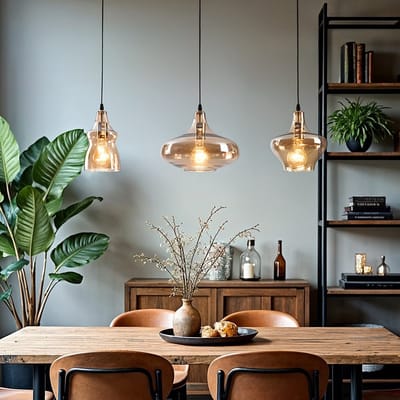 LumenXL - 3-lichts industriële hanglamp - amber glas - Maracas