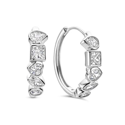 New Bling - 9NB-1590-R - 925 zilveren oorringen met witte zirconia stenen - rhodium plated