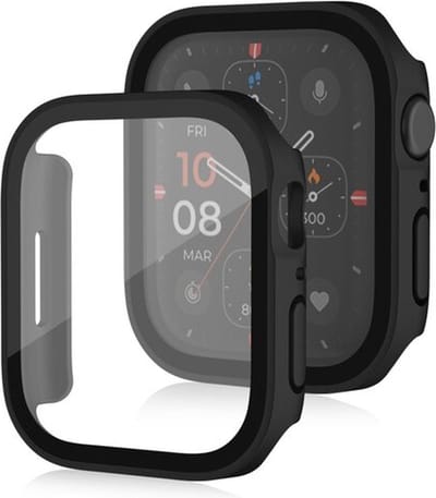 By Qubix - Hard case 41mm - Zwart - Geschikt voor Apple Watch 41mm hoesje - screenprotector - Bescherming iWatch - Bescherm hoesje