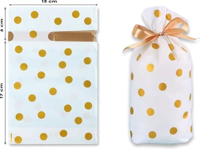 Ainy Uitdeelzakjes met lint 10 stuks - 15x23cm witte blokbodemzakjes met goude lint - cadeauzakjes geschikt als traktatie, uitdeelcadeautjes en snoepzakje cadeauverpakkingen bij kinderfeestje
