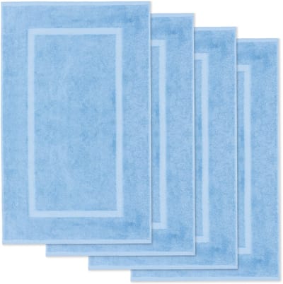 Lavea® Set van 4 Badmatten 50x80 cm Zacht en Absorberend – 100% Katoen, Wasbare Badkamermatten – Ideaal als Douche- of Badmat - Dolfijnblauw