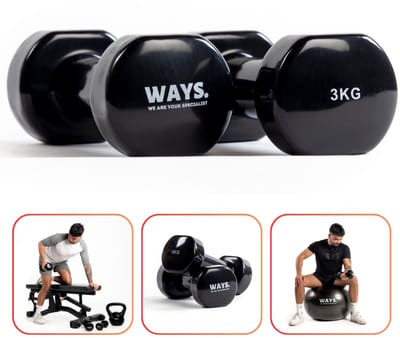 WAYS. Fitness - Dumbbells - 2 x 3 KG - Vinyl - Krachttraining & Home Gym - Zwart
