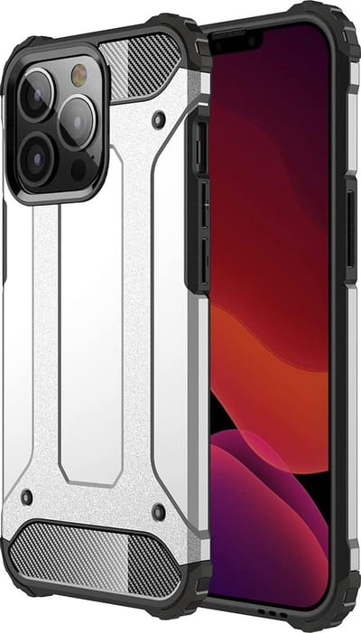 Schokbestendig Heavy Duty Hoesje Geschikt voor: iPhone 14 Pro Max Shock Proof Hybride - Back Cover - Dual Layer Armor Case - Extra Stevig - Zilver