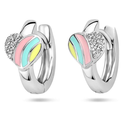 Zilver Gerhodineerd Klapoorringen Hart En Zirkonia 1336974