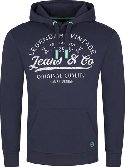 riverso Heren trui RIVArmin regular fit Blauw M Volwassenen Warme Sweater met Vintage Print & Capuchon