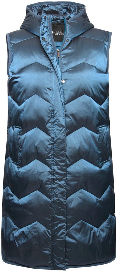 Ulla Popken - Dames - HYPRAR lange functionele doorgestikte bodywarmer capuchon - Petrol - Maat 42+