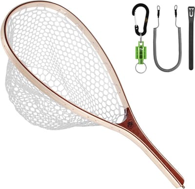 Schepnet Vliegvissen - Houten Visnet - Vissen Vangen - Zacht Rubber Mesh - 38 cm Hoepel - Groen
