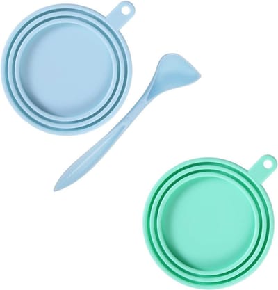 2-pack Sluitdeksels voor blikvoer - groenten in blik - hondenvoer - kattenvoer - conserven - siliconen-inclusief opscheplepel - luchtdicht ontwerp-blauw en groen