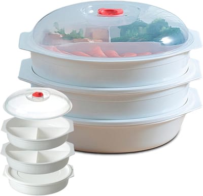 3 Stuks Magnetronborden met Deksel: Magnetronservies 3 Vakken Maaltijdprepbakjes magnetronbestendig met Ventilatie, Magnetronborden Vershouddozen BPA-Vrij voor Verwarmen, Invriezen (A)