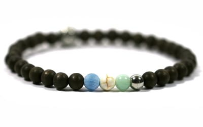 IbizaMen - heren armband - bruin hout 6mm - gekleurd natuurstenen - 21cm