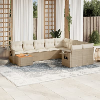 vidaXL - 10-delige - Loungeset - met - kussens - poly - rattan - beige