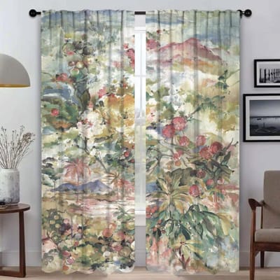 Keukengordijnen voor Woonkamer Bloemen Huis Interieurgordijnen 2 Stuks Shades Tule voor Slaapkamer Halloween Decoratie Scheidingswand W50xH70cmx2pcs-CL