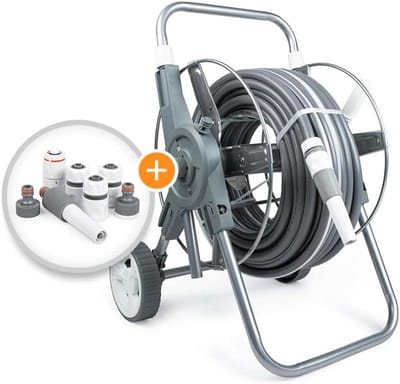 Slangwagen met slang - Slangenhouder Trolley - Tuin Besproeien - Verstelbare Handgreep - 50 meter - Grijs