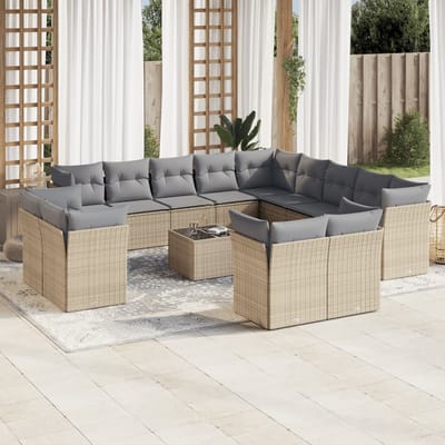 vidaXL - 14-delige - Loungeset - met - kussens - poly - rattan - beige
