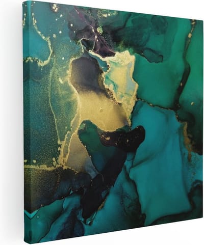 Artaza Canvas Schilderij Abstracte Kunst - 30x30 cm - Klein - Wanddecoratie Woonkamer - Muurdecoratie Goud - Kamer Accessoires