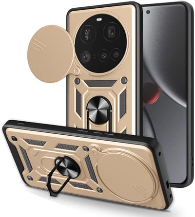 MobyDefend Hoesje - Geschikt voor Xiaomi 15 Ultra - Pantsercase Met Draaibare Ring - Goud