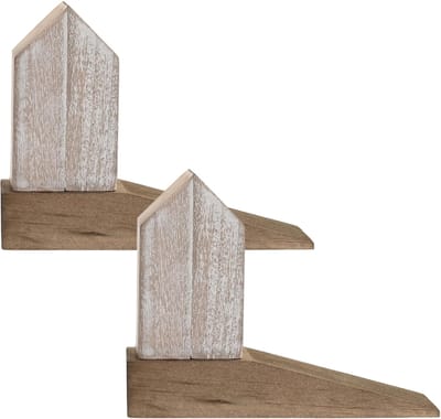 Items Deurstopper beachhouse - 2x - huis - donkerbruin - hout - 16 x 6 x 12 cm - tegen klapperende deuren