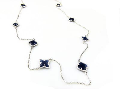 model Fiori gemengde motieven collier in zilver donkerblauwe gemengde motieven