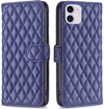 BINFEN Hoesje - Geschikt voor iPhone 11 Hoesje - BINFEN Rhombus Book Case - Blauw