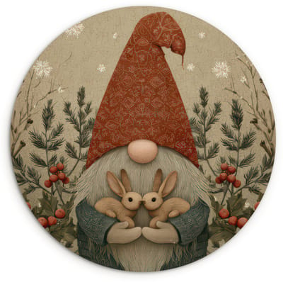 WallCircle® Wandcirkel 120x120 cm - Muurcirkel Kerstgnome - Konijntjes - Kleurrijk - Muurdecoratie woonkamer - Wanddecoratie slaapkamer - Kamer decoratie accessoires - Ronde schilderijen XXL